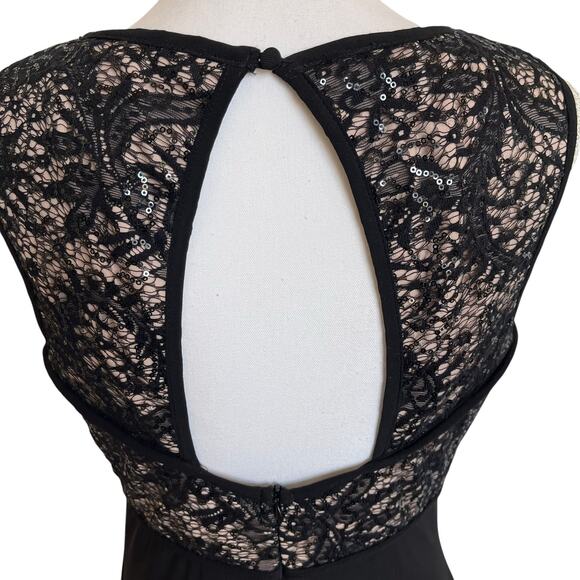 R & M Collection Dress Size 12 Black Nude Long Formal Sequins Stretchy Event - Picture 6 of 11